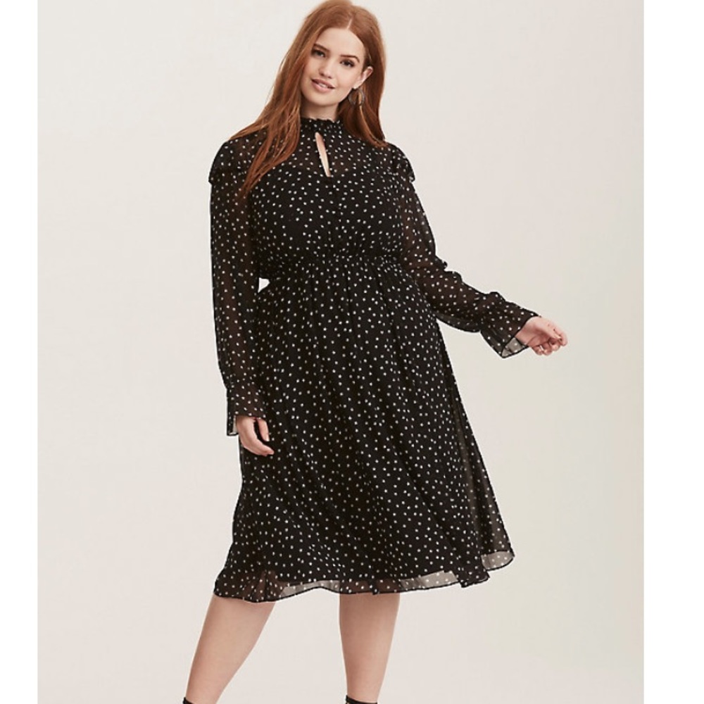 Torrid Black Star Chiffon Ruffle Midi Dress